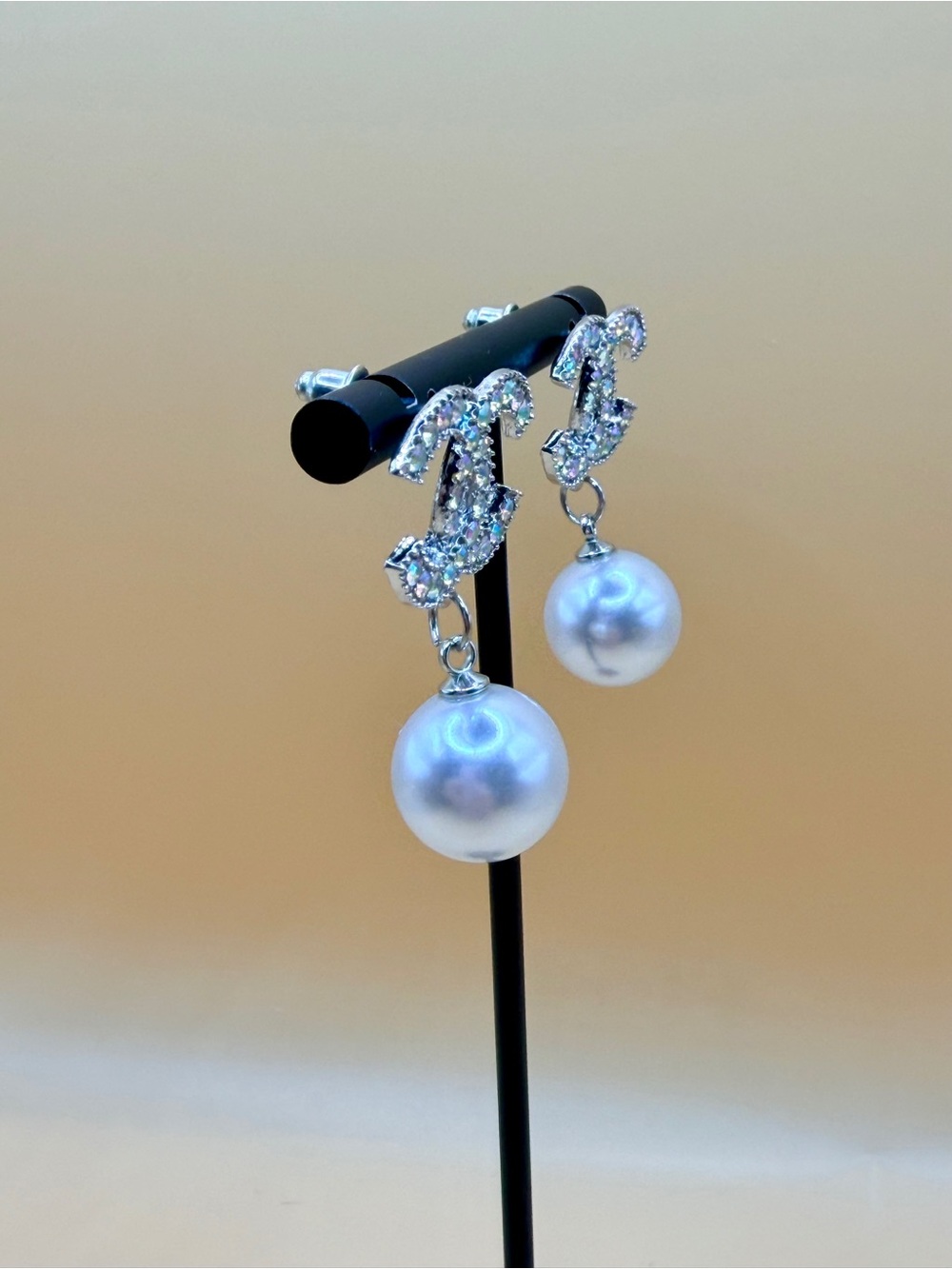 Silver Iridescent Stone Drop Pearl Earrings - Picture 4 of 5